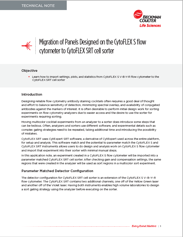 The Migration of panels designed on the Cytoflex S Flow Cytometer to Cytoflex SRT