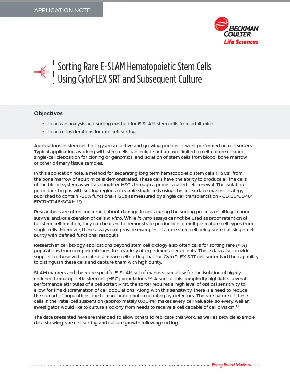 Sorting Hematopoietic Stem Cells  Using Cytoflex SRT
