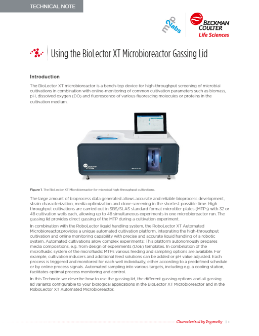 Using the BioLector XT Microbioreactor with the gassing lid