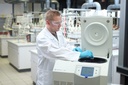 Lab Scientist working with Sigma 3-130KS centrifuge