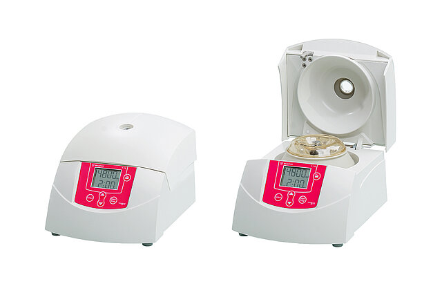 Sigma 1-14 think Pink Edition; laboratory microcentrifuge Open and Closed visual