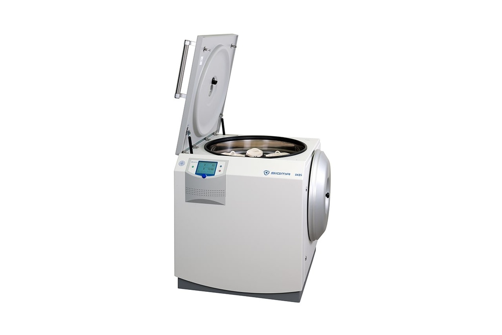 Sigma 8KBS, MD, package, floorstanding refrigerated centrifuge, aircooled compressor, incl. rotor no. 11805, 6 buckets no. 13860, 6 adapters no. 13870, 6 balance weights no. 17768, 2 balance inserts for blood bags no. 17773, 2 tare weights no. 17753, 2 tare weights no. 17754, interface RS 232, 3 x 400 V, 50 Hz