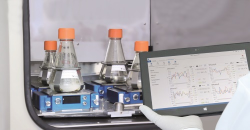 Presens SFR Vario Shake Flask Reader remote monitoring into and incubator