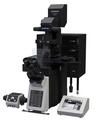 Illustration of FV4000's modular design with inverted microscope frame configurations for versatile applications.
