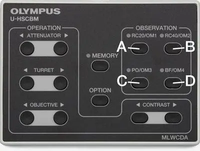 Motorized control hand switch for objective and condenser switching with IX73 microscope for IVFndenser.webp