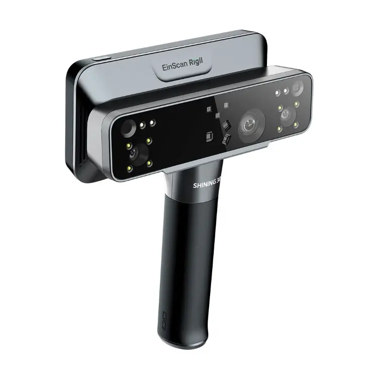 Side view of the EinScan Rigil handheld 3D scanner held by an operator