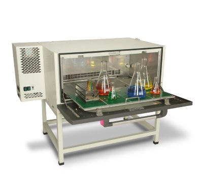LABWIT ZWYC 290A, 257L Ultimate Cell Stackable Shaking Incubator, single unit with door opened and tray pulled out